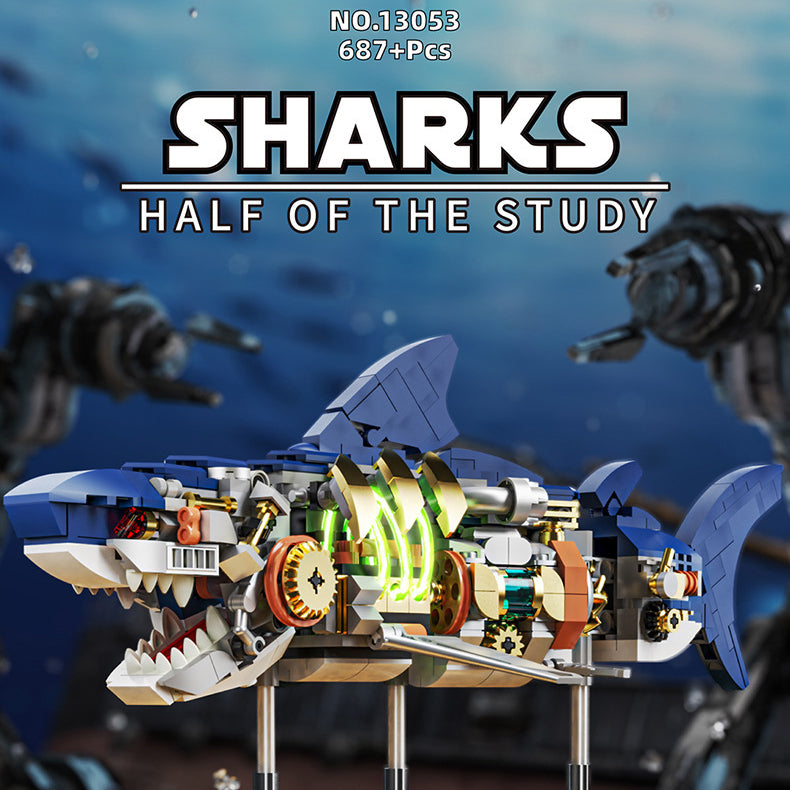 Mechanical Shark Building Blocks 687 PCS – Light-Up Movable Joints Model Kit
