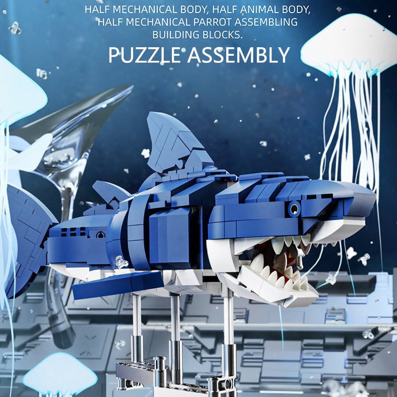 Mechanical Shark Building Blocks 687 PCS – Light-Up Movable Joints Model Kit