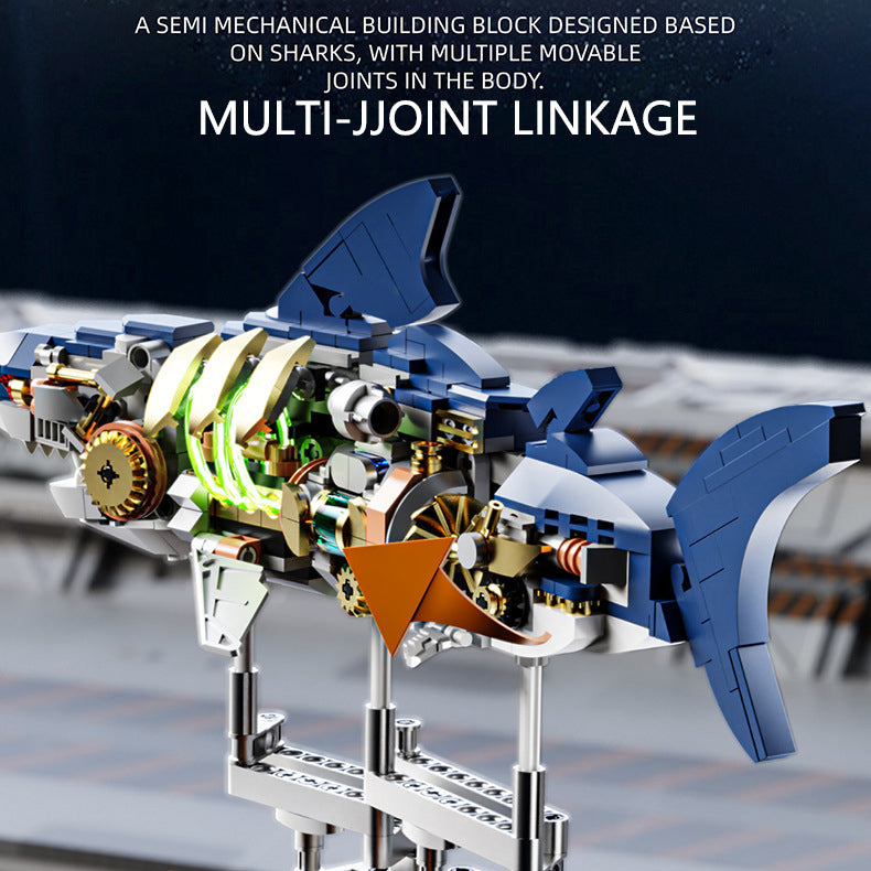 Mechanical Shark Building Blocks 687 PCS – Light-Up Movable Joints Model Kit