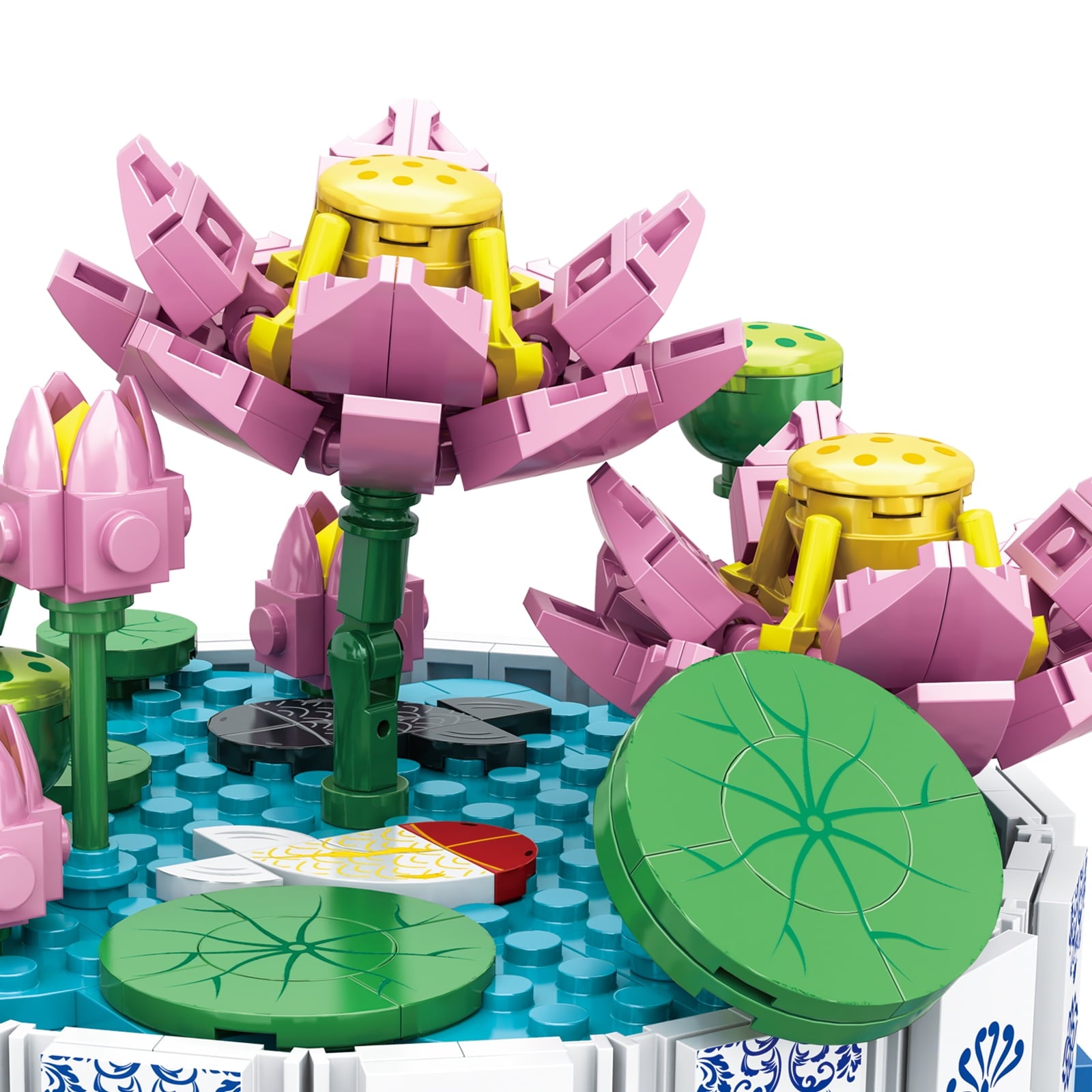 LOTUS BLOSSOM BUILDING BLOCK SET, SIMULATED POTTED PLANT, LOTUS BLOSSOM DESK DECOR, 404+ PIECES, AGES 6+