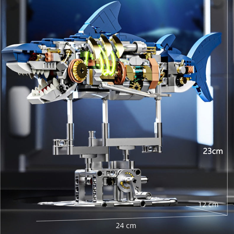 Mechanical Shark Building Blocks 687 PCS – Light-Up Movable Joints Model Kit