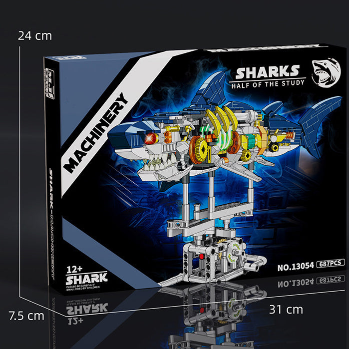 Mechanical Shark Building Blocks 687 PCS – Light-Up Movable Joints Model Kit