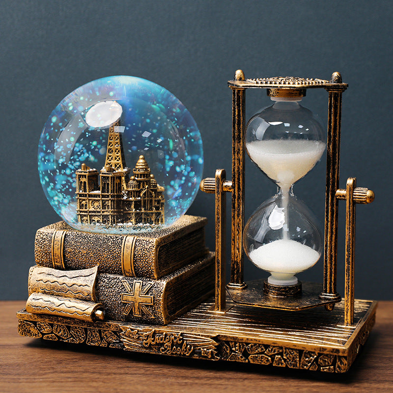 Retro Time Art Ornaments—A Crystal Ball and Hourglass Symphony