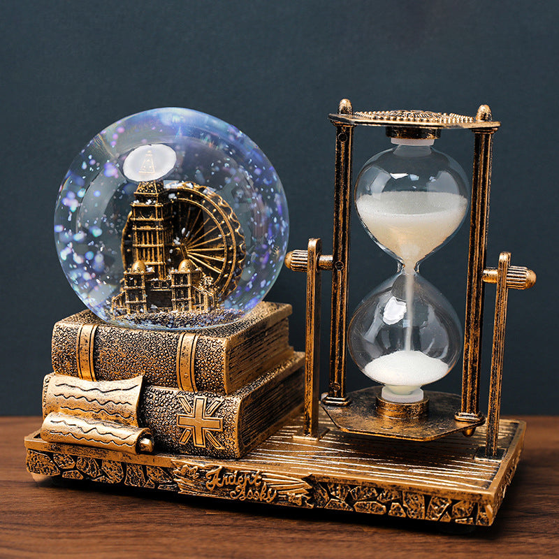 Retro Time Art Ornaments—A Crystal Ball and Hourglass Symphony