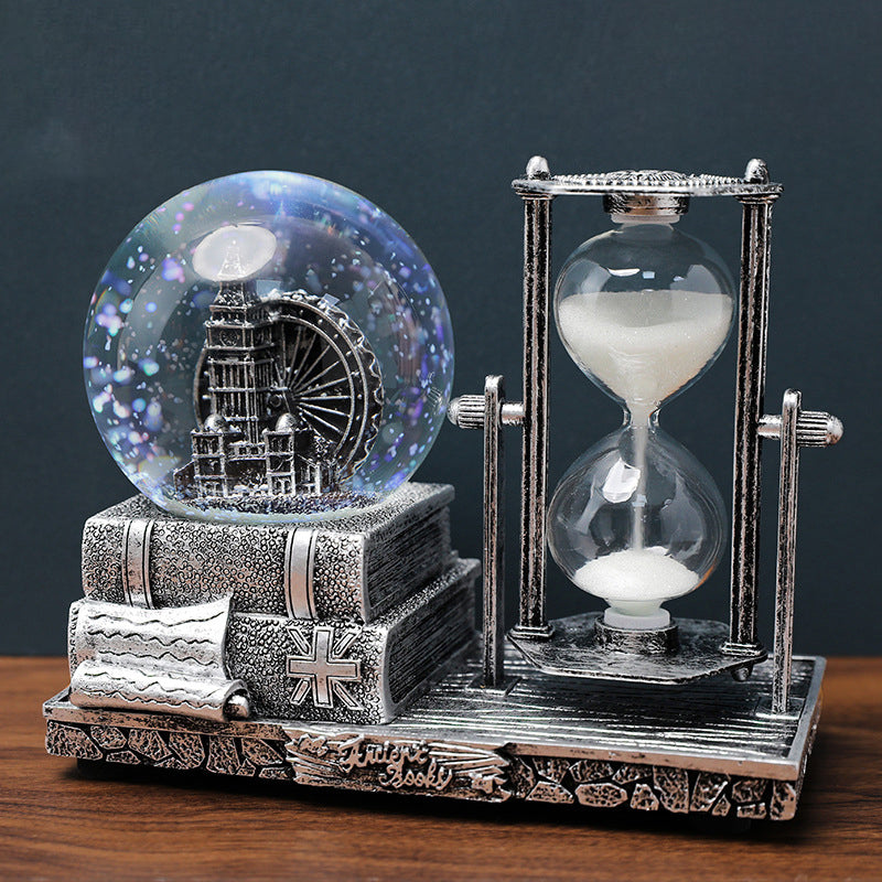 Retro Time Art Ornaments—A Crystal Ball and Hourglass Symphony