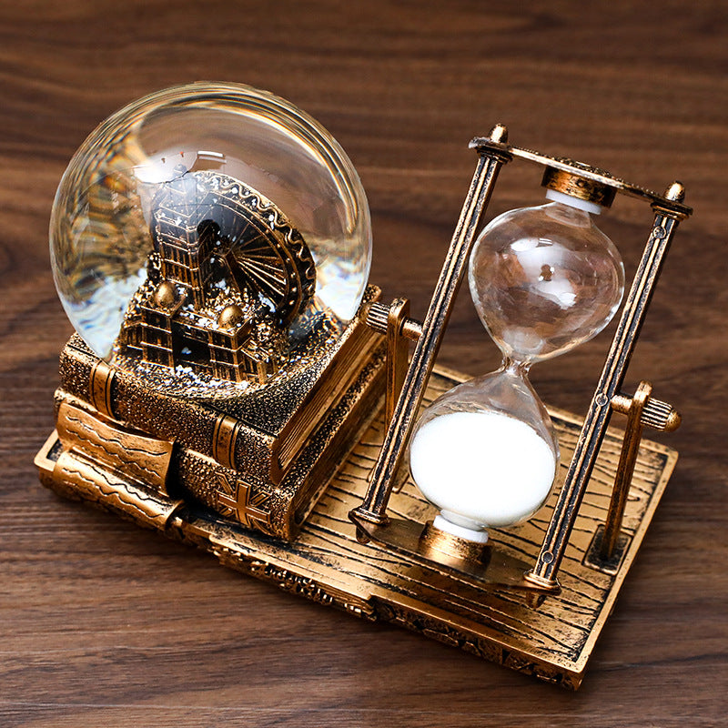 Retro Time Art Ornaments—A Crystal Ball and Hourglass Symphony