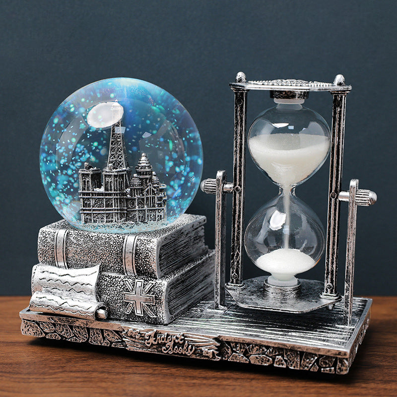 Retro Time Art Ornaments—A Crystal Ball and Hourglass Symphony