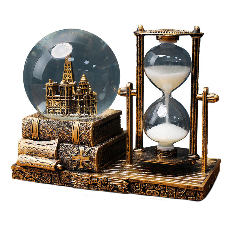 Retro Time Art Ornaments—A Crystal Ball and Hourglass Symphony