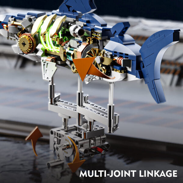 Mechanical Shark Building Blocks 687 PCS – Light-Up Movable Joints Model Kit