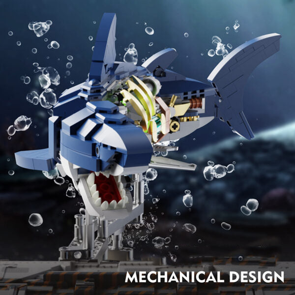 Mechanical Shark Building Blocks 687 PCS – Light-Up Movable Joints Model Kit