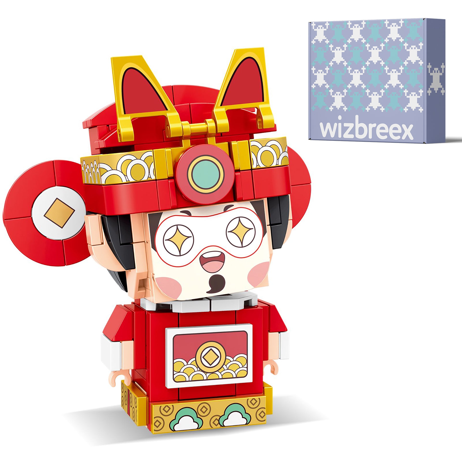 FORTUNE SPARK: THE CUTIE CAISHEN BLOCK FIGURE, TRADITIONAL CHINESE OPERA CHARACTER, HOME DECOR, 204+ PIECES, AGES 6+