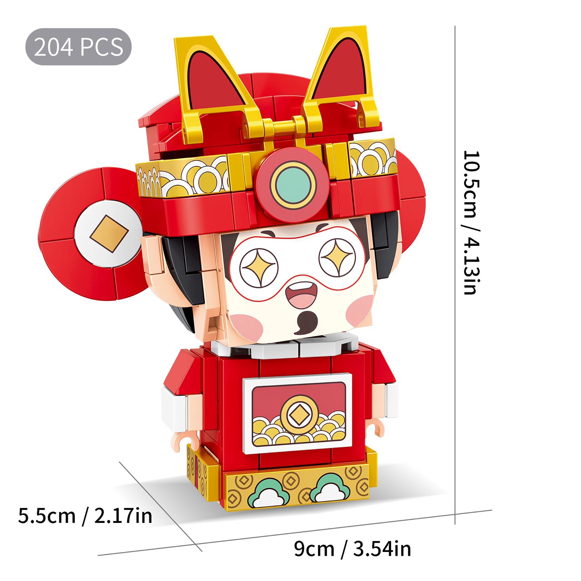FORTUNE SPARK: THE CUTIE CAISHEN BLOCK FIGURE, TRADITIONAL CHINESE OPERA CHARACTER, HOME DECOR, 204+ PIECES, AGES 6+