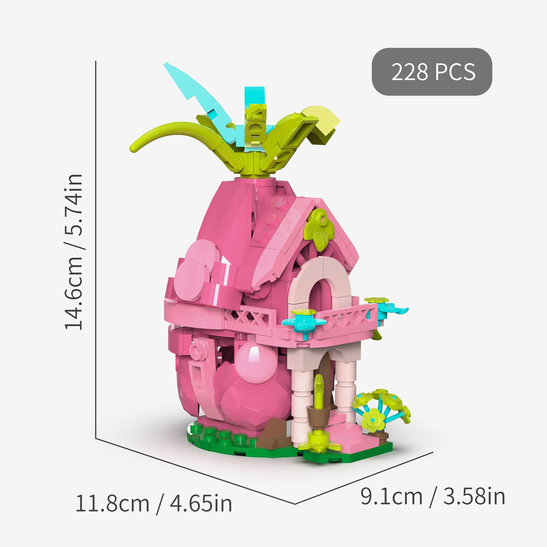 HUNDRED GARDEN BUILDING MODEL TOY SET, PITAYA BUILDING TOY, WHIMSY HAVEN DESK DECOR, 228+ PIECES, AGES 6+