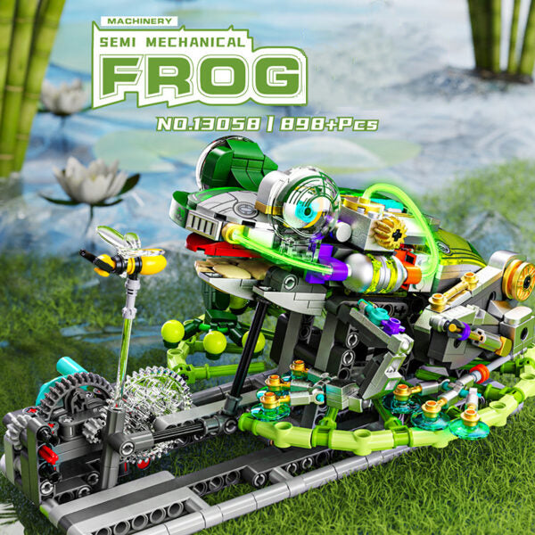 Mechanical Frog Building Block Kit | STEM Toy with Lights & Gears
